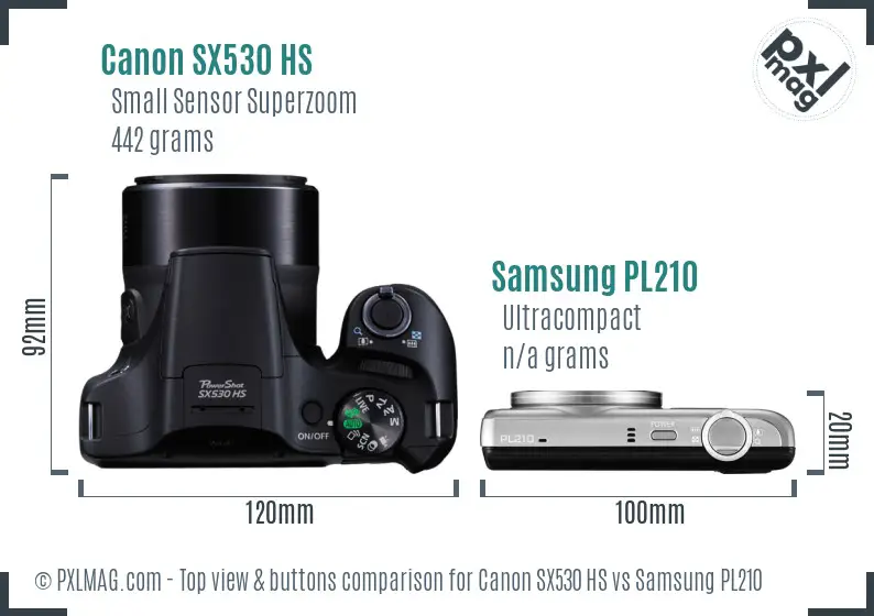Canon SX530 HS vs Samsung PL210 top view buttons comparison