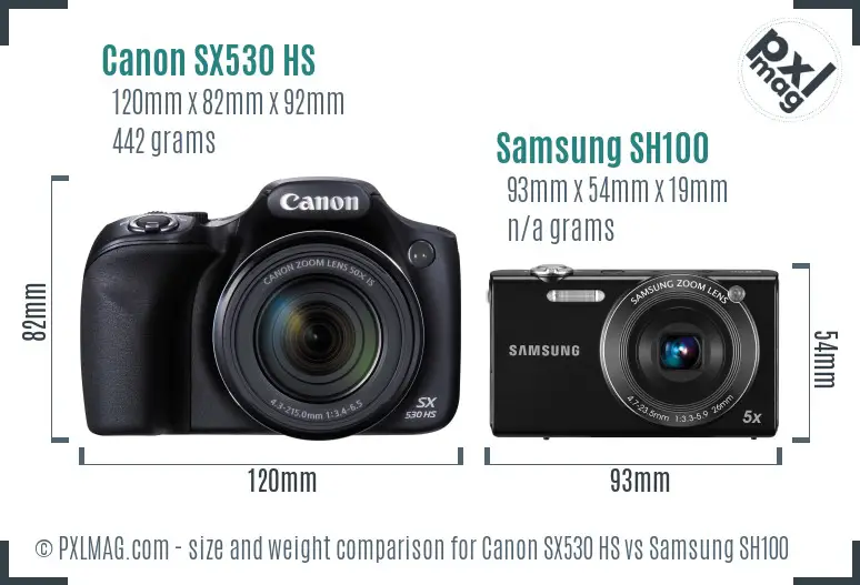 Canon SX530 HS vs Samsung SH100 size comparison