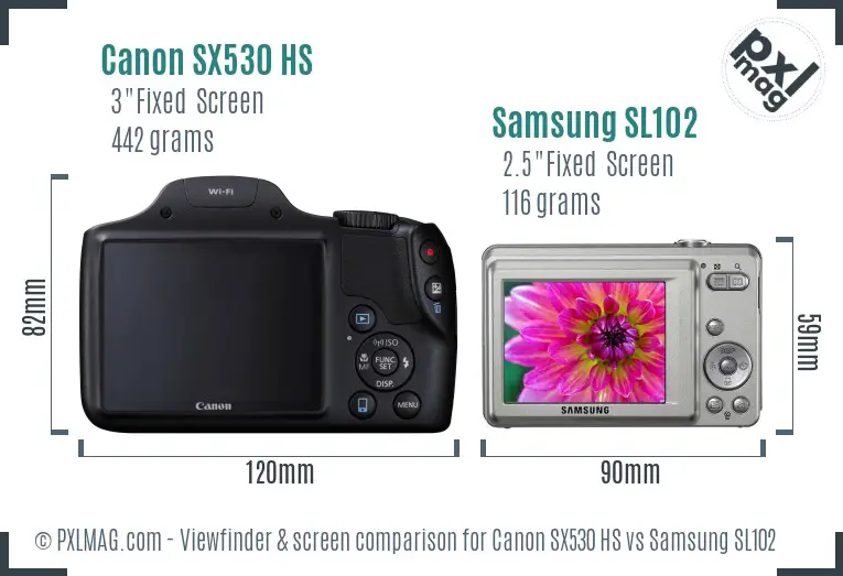 Canon SX530 HS vs Samsung SL102 Screen and Viewfinder comparison