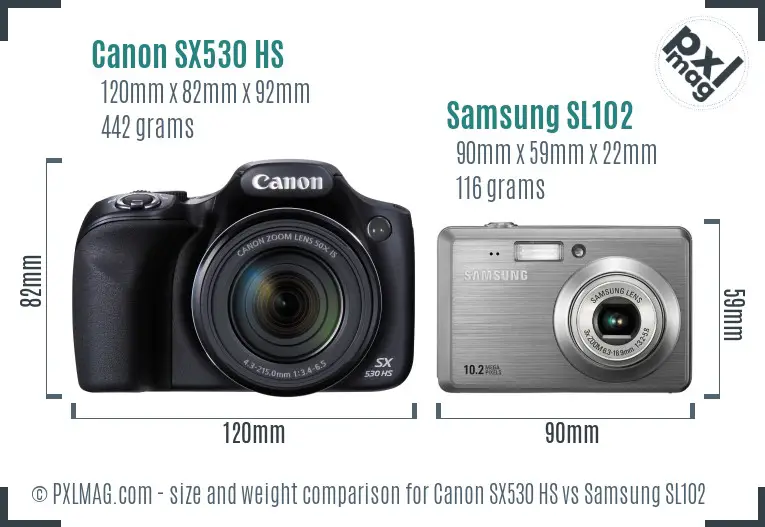 Canon SX530 HS vs Samsung SL102 size comparison