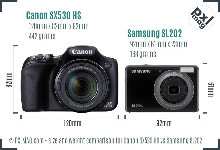 Canon SX530 HS vs Samsung SL202 size comparison