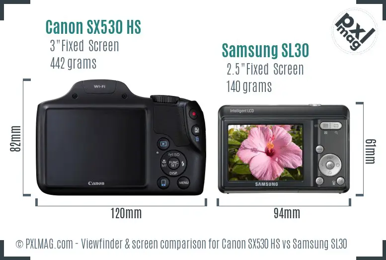 Canon SX530 HS vs Samsung SL30 Screen and Viewfinder comparison Canon SX530 HS vs Samsung SL30 Screen and Viewfinder comparison