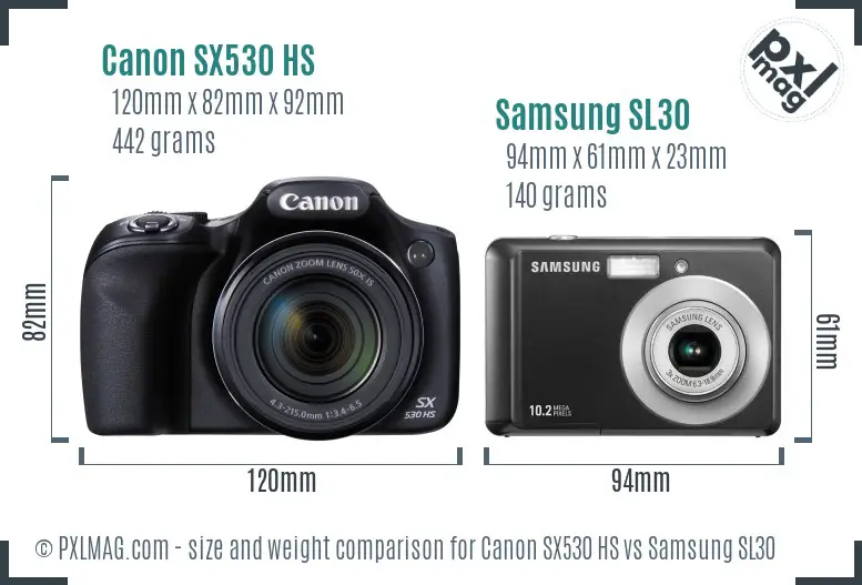Canon SX530 HS vs Samsung SL30 size comparison Canon SX530 HS vs Samsung SL30 size comparison
