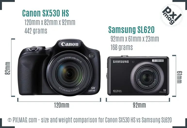 Canon SX530 HS vs Samsung SL620 size comparison