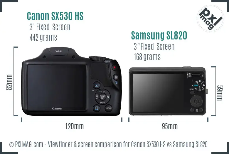 Canon SX530 HS vs Samsung SL820 Screen and Viewfinder comparison Canon SX530 HS vs Samsung SL820 Screen and Viewfinder comparison