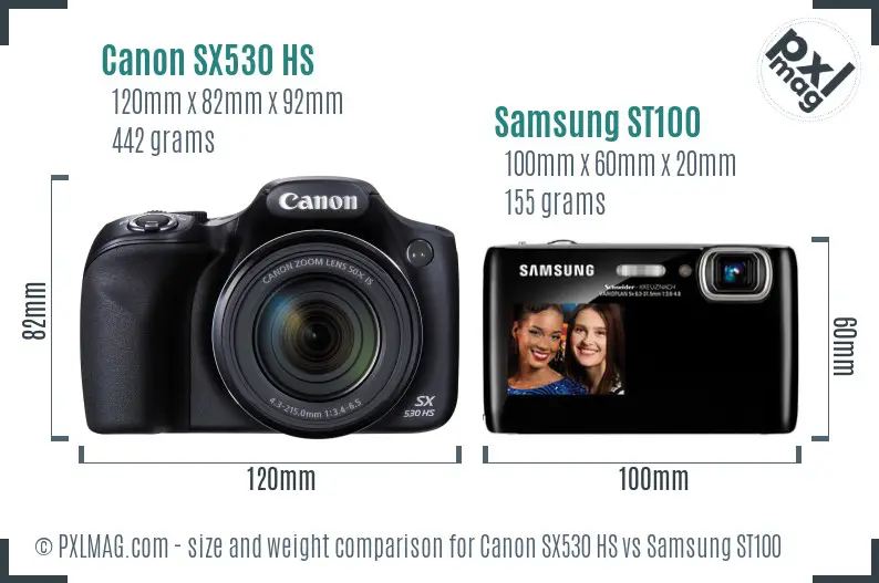Canon SX530 HS vs Samsung ST100 size comparison
