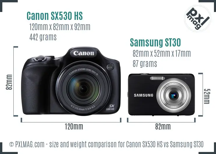 Canon SX530 HS vs Samsung ST30 size comparison