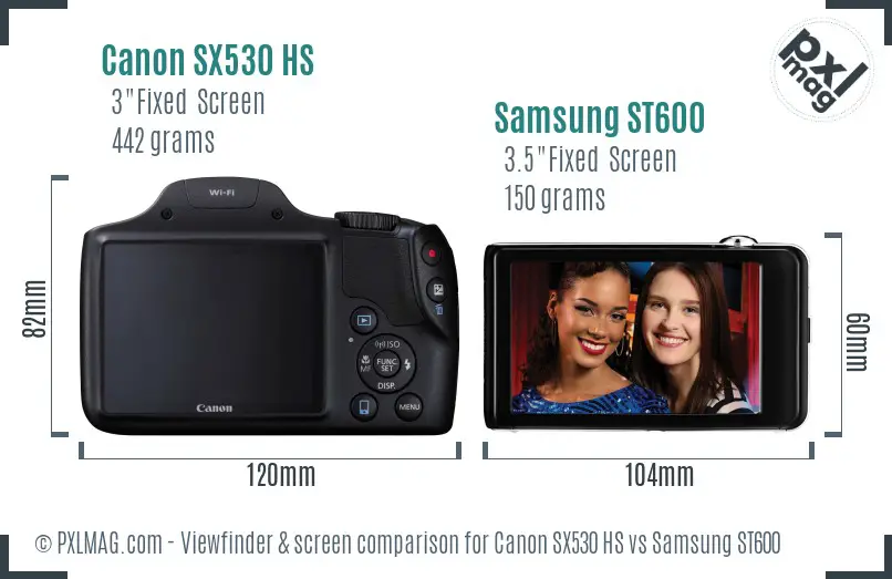 Canon SX530 HS vs Samsung ST600 Screen and Viewfinder comparison