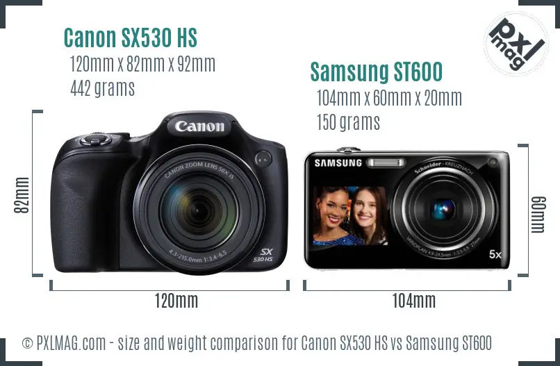 Canon SX530 HS vs Samsung ST600 size comparison