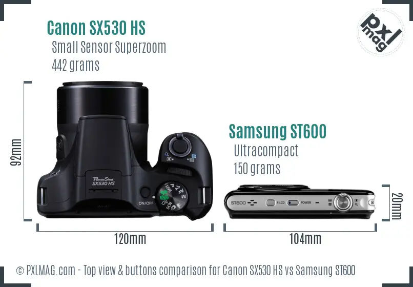 Canon SX530 HS vs Samsung ST600 top view buttons comparison