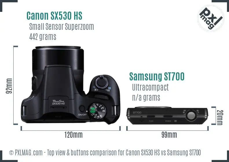 Canon SX530 HS vs Samsung ST700 top view buttons comparison Canon SX530 HS vs Samsung ST700 top view buttons comparison