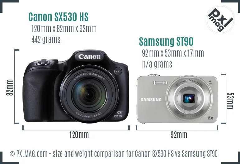 Canon SX530 HS vs Samsung ST90 size comparison