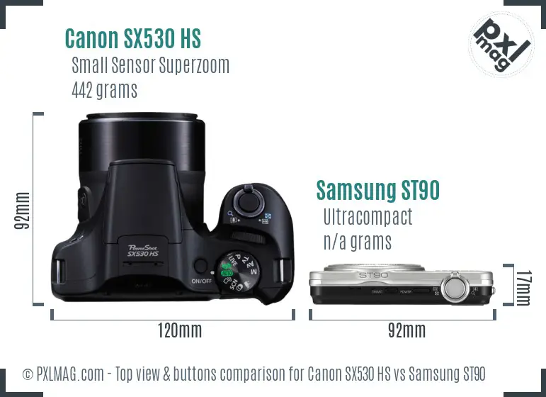 Canon SX530 HS vs Samsung ST90 top view buttons comparison