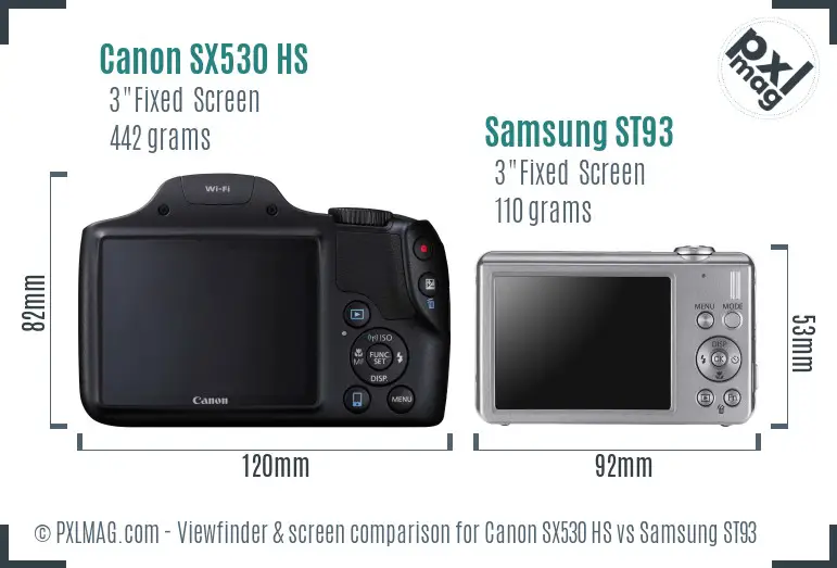 Canon SX530 HS vs Samsung ST93 Screen and Viewfinder comparison