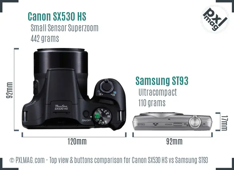 Canon SX530 HS vs Samsung ST93 top view buttons comparison