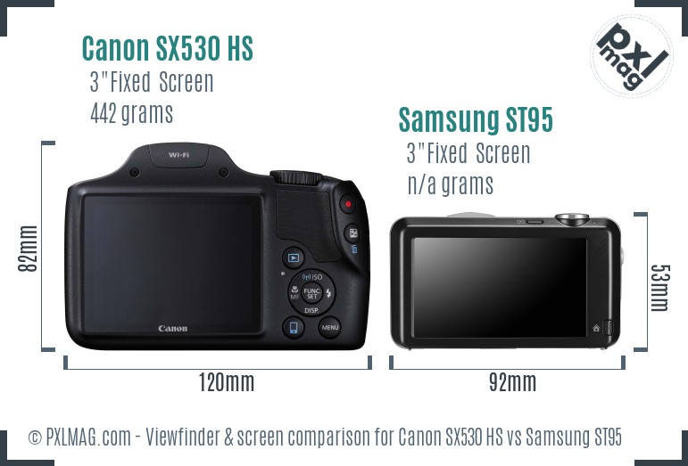 Canon SX530 HS vs Samsung ST95 Screen and Viewfinder comparison