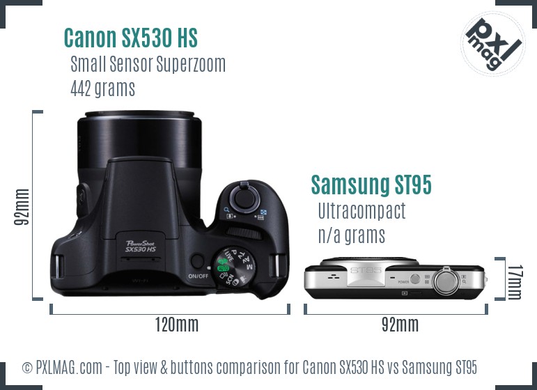 Canon SX530 HS vs Samsung ST95 top view buttons comparison
