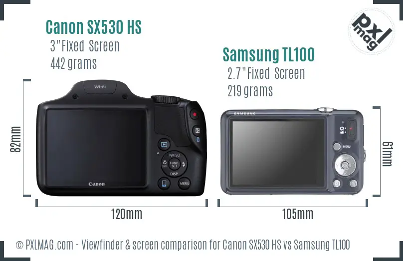 Canon SX530 HS vs Samsung TL100 Screen and Viewfinder comparison