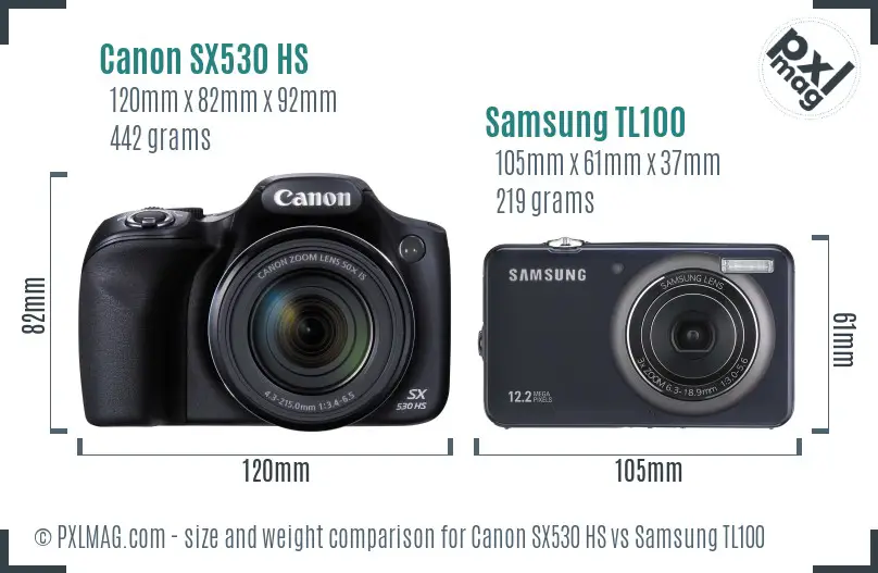 Canon SX530 HS vs Samsung TL100 size comparison