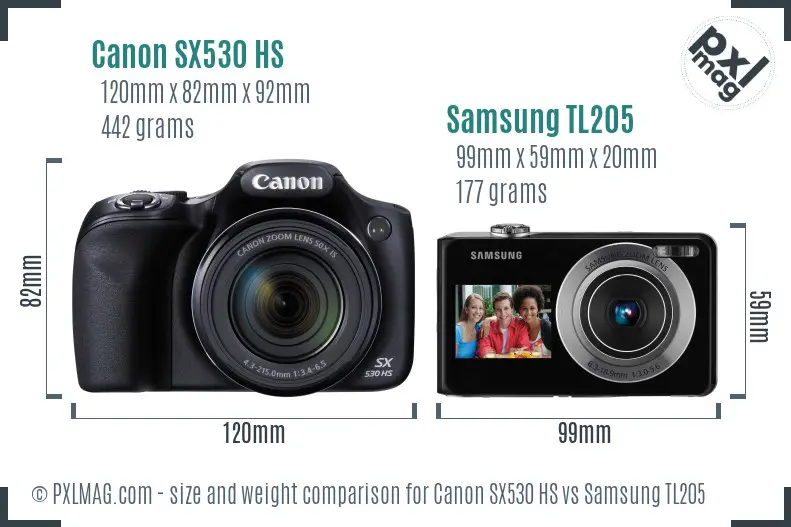 Canon SX530 HS vs Samsung TL205 size comparison Canon SX530 HS vs Samsung TL205 size comparison