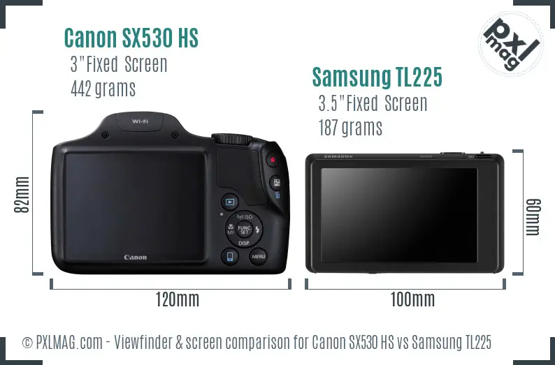Canon SX530 HS vs Samsung TL225 Screen and Viewfinder comparison