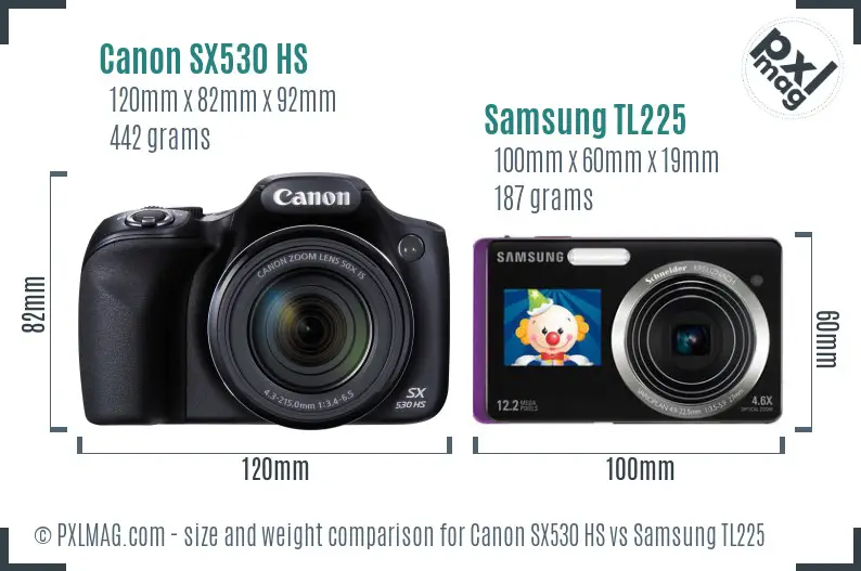 Canon SX530 HS vs Samsung TL225 size comparison
