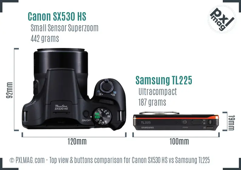 Canon SX530 HS vs Samsung TL225 top view buttons comparison