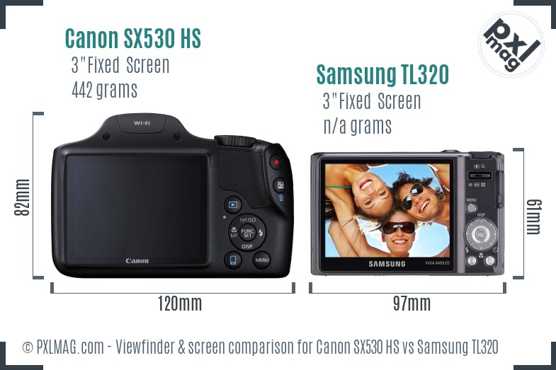 Canon SX530 HS vs Samsung TL320 Screen and Viewfinder comparison