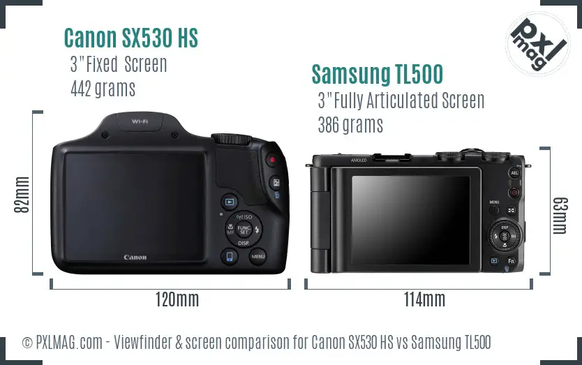 Canon SX530 HS vs Samsung TL500 Screen and Viewfinder comparison