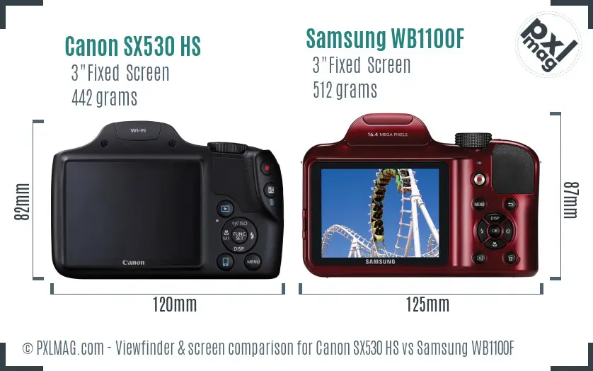 Canon SX530 HS vs Samsung WB1100F Screen and Viewfinder comparison