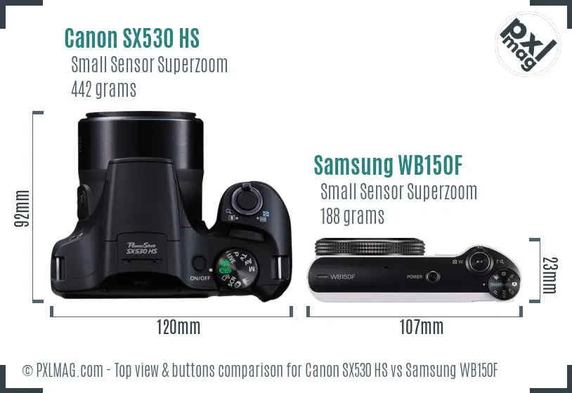 Canon SX530 HS vs Samsung WB150F top view buttons comparison