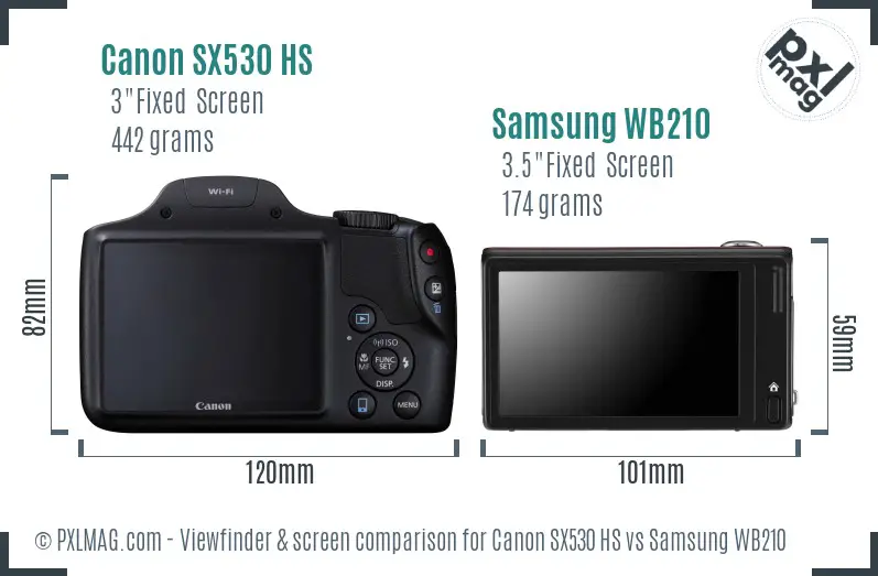 Canon SX530 HS vs Samsung WB210 Screen and Viewfinder comparison