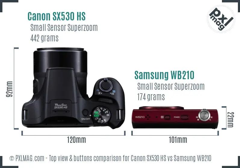 Canon SX530 HS vs Samsung WB210 top view buttons comparison