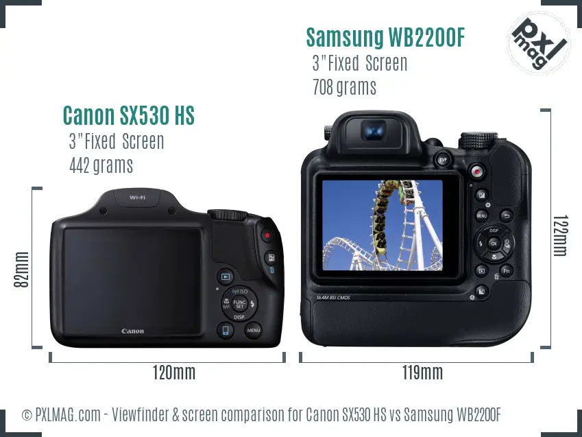 Canon SX530 HS vs Samsung WB2200F Screen and Viewfinder comparison