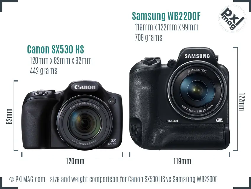 Canon SX530 HS vs Samsung WB2200F size comparison