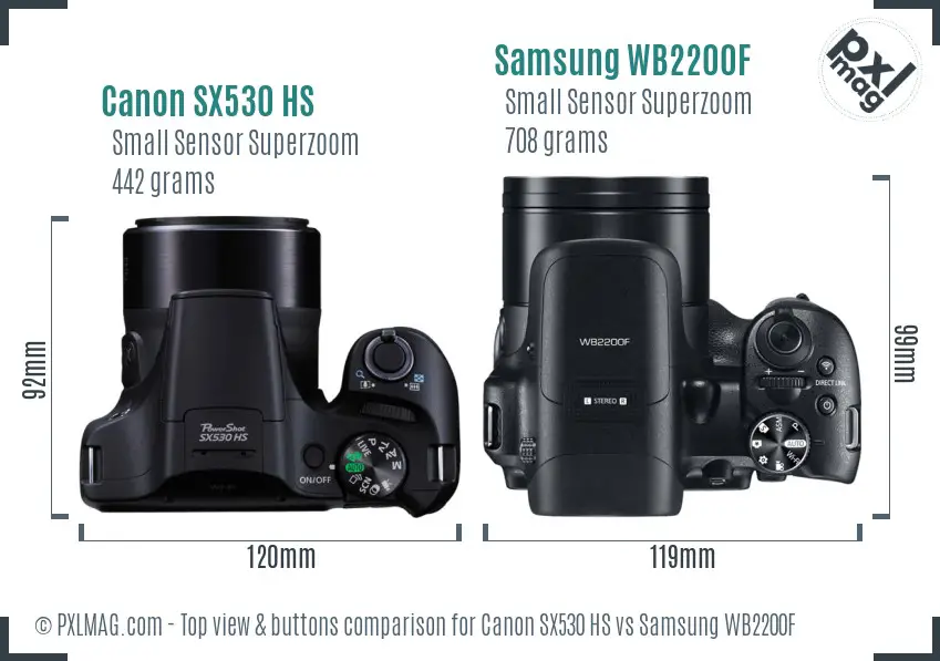 Canon SX530 HS vs Samsung WB2200F top view buttons comparison