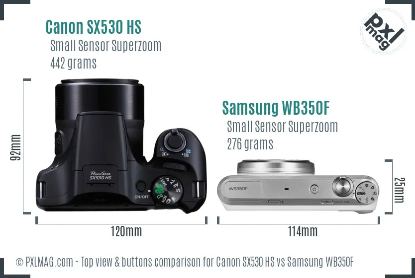 Canon SX530 HS vs Samsung WB350F top view buttons comparison
