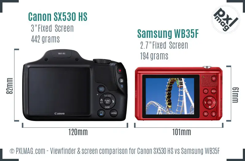 Canon SX530 HS vs Samsung WB35F Screen and Viewfinder comparison