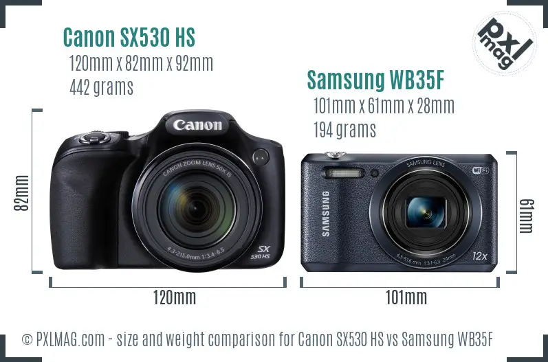 Canon SX530 HS vs Samsung WB35F size comparison