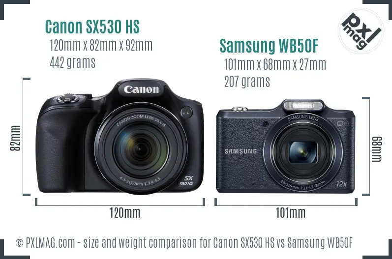 Canon SX530 HS vs Samsung WB50F size comparison