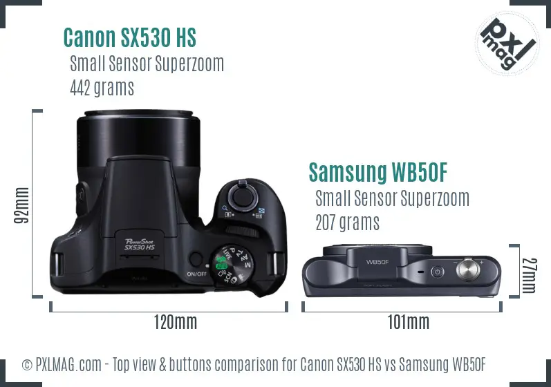 Canon SX530 HS vs Samsung WB50F top view buttons comparison