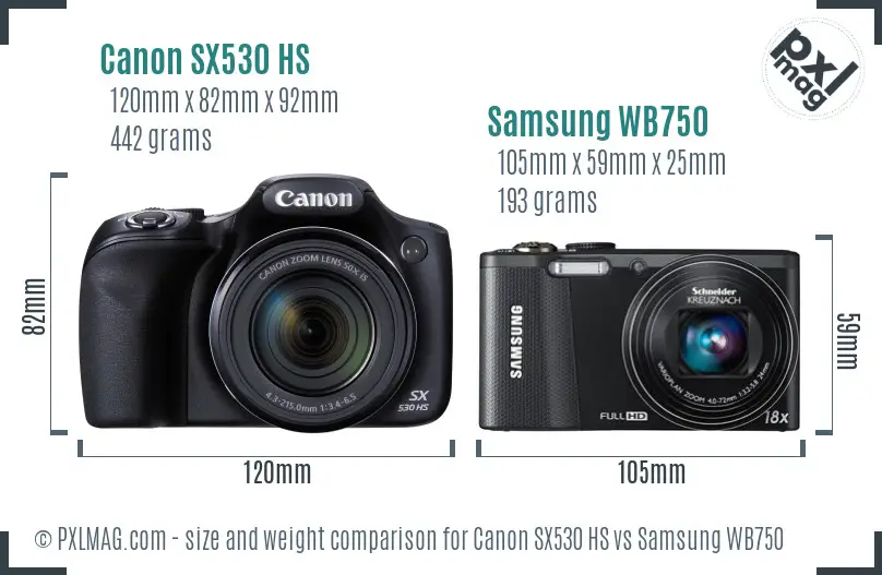 Canon SX530 HS vs Samsung WB750 size comparison Canon SX530 HS vs Samsung WB750 size comparison