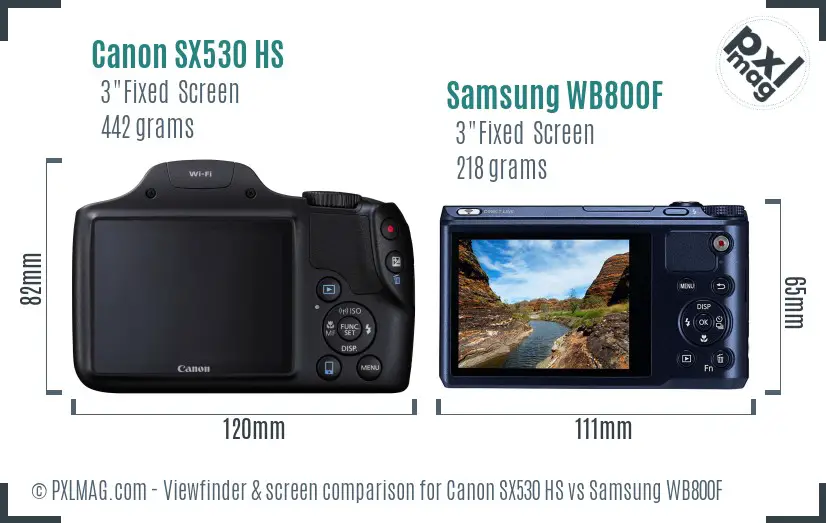 Canon SX530 HS vs Samsung WB800F Screen and Viewfinder comparison