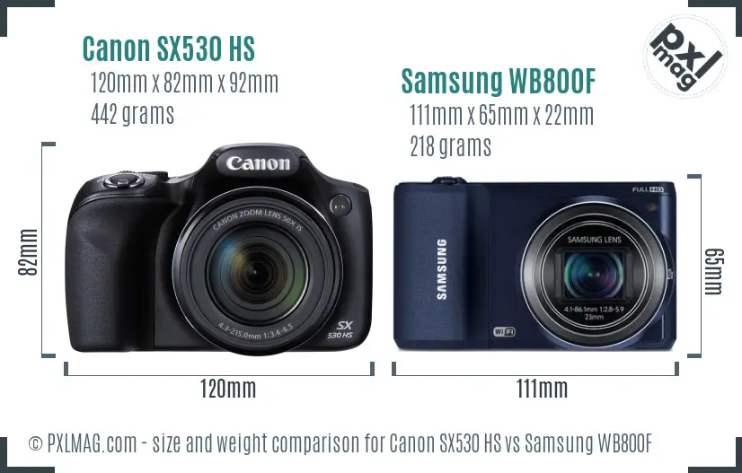 Canon SX530 HS vs Samsung WB800F size comparison