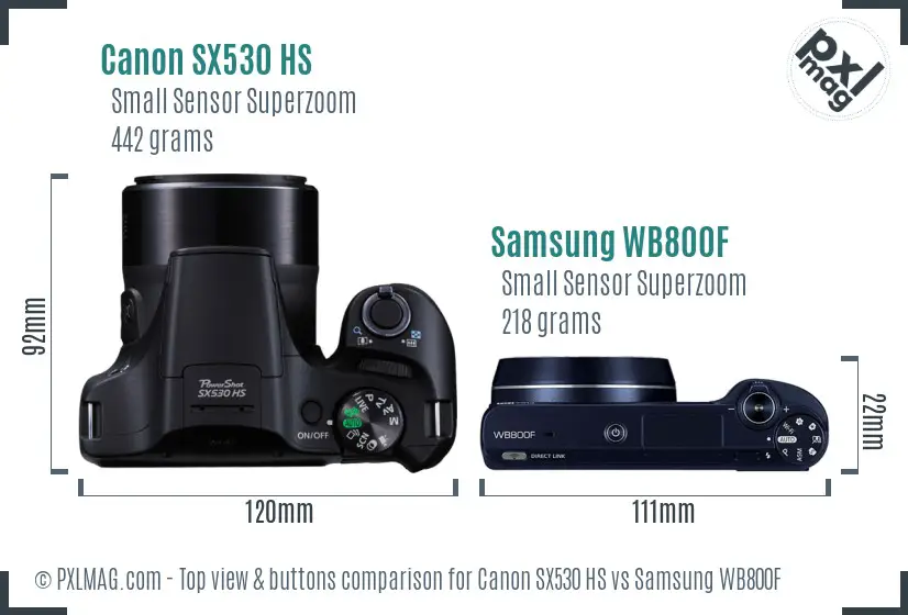 Canon SX530 HS vs Samsung WB800F top view buttons comparison