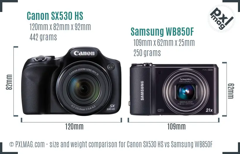 Canon SX530 HS vs Samsung WB850F size comparison Canon SX530 HS vs Samsung WB850F size comparison