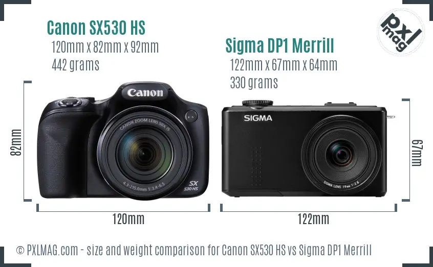 Canon SX530 HS vs Sigma DP1 Merrill size comparison