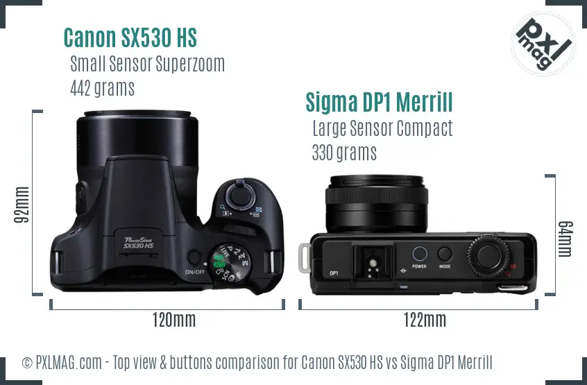 Canon SX530 HS vs Sigma DP1 Merrill top view buttons comparison
