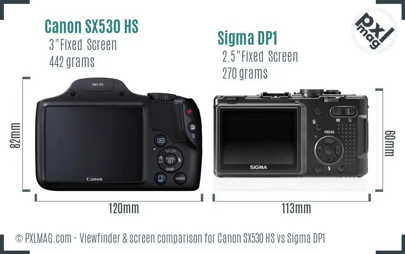 Canon SX530 HS vs Sigma DP1 Screen and Viewfinder comparison