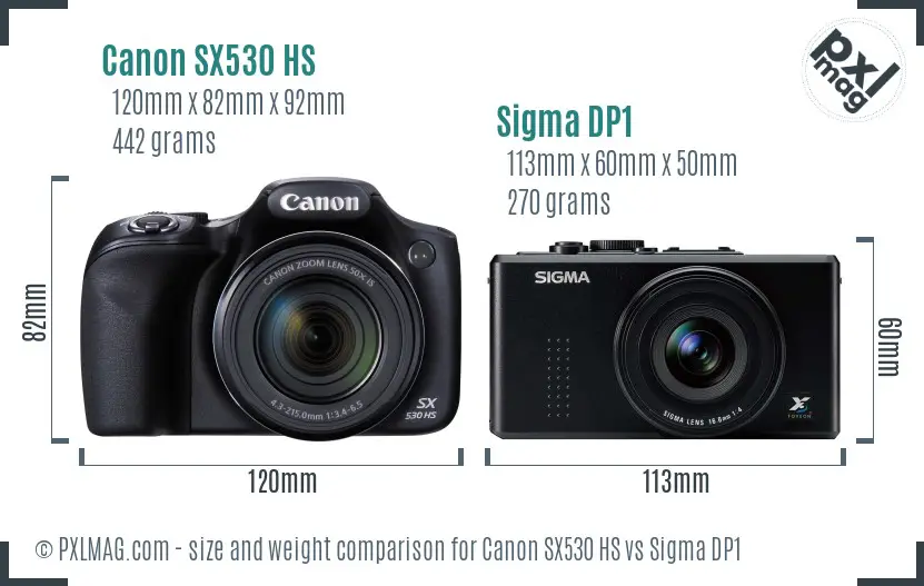 Canon SX530 HS vs Sigma DP1 size comparison